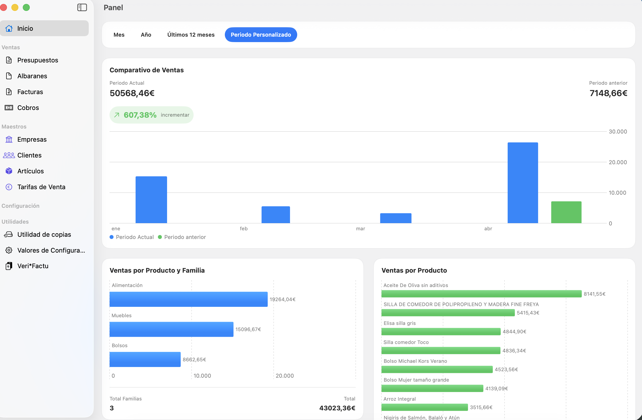 Panel de ventas de ClipFactura - factura y presupuesto en macOS